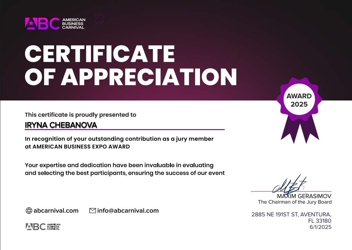 ABC American Business Carnival: Jury Member Certificate - American Business Expo Award 2025